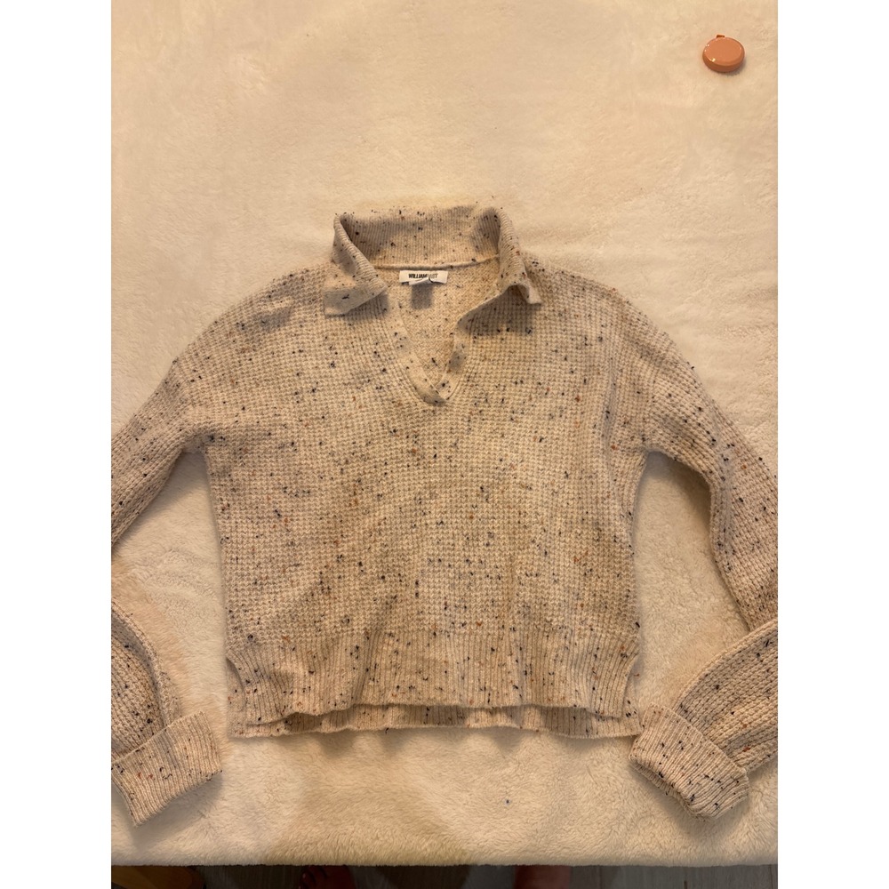 William Rast Womens Small Cream Confetti Waffle Knit V-Neck Collared Sweater Top